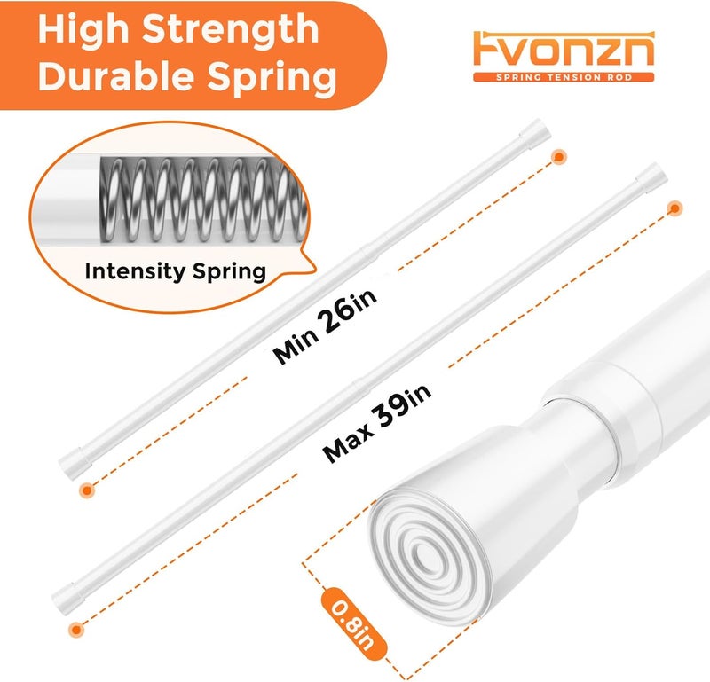 fvonzn FVONZON Tension Curtain Rod White Spring Tension Curtain Rods 26-39 inch 6Pack Adjustable Spring Rods Extendable Tension Rod For Closet, Window, Kitchen,Bookshelf,Bathroom - Image 2